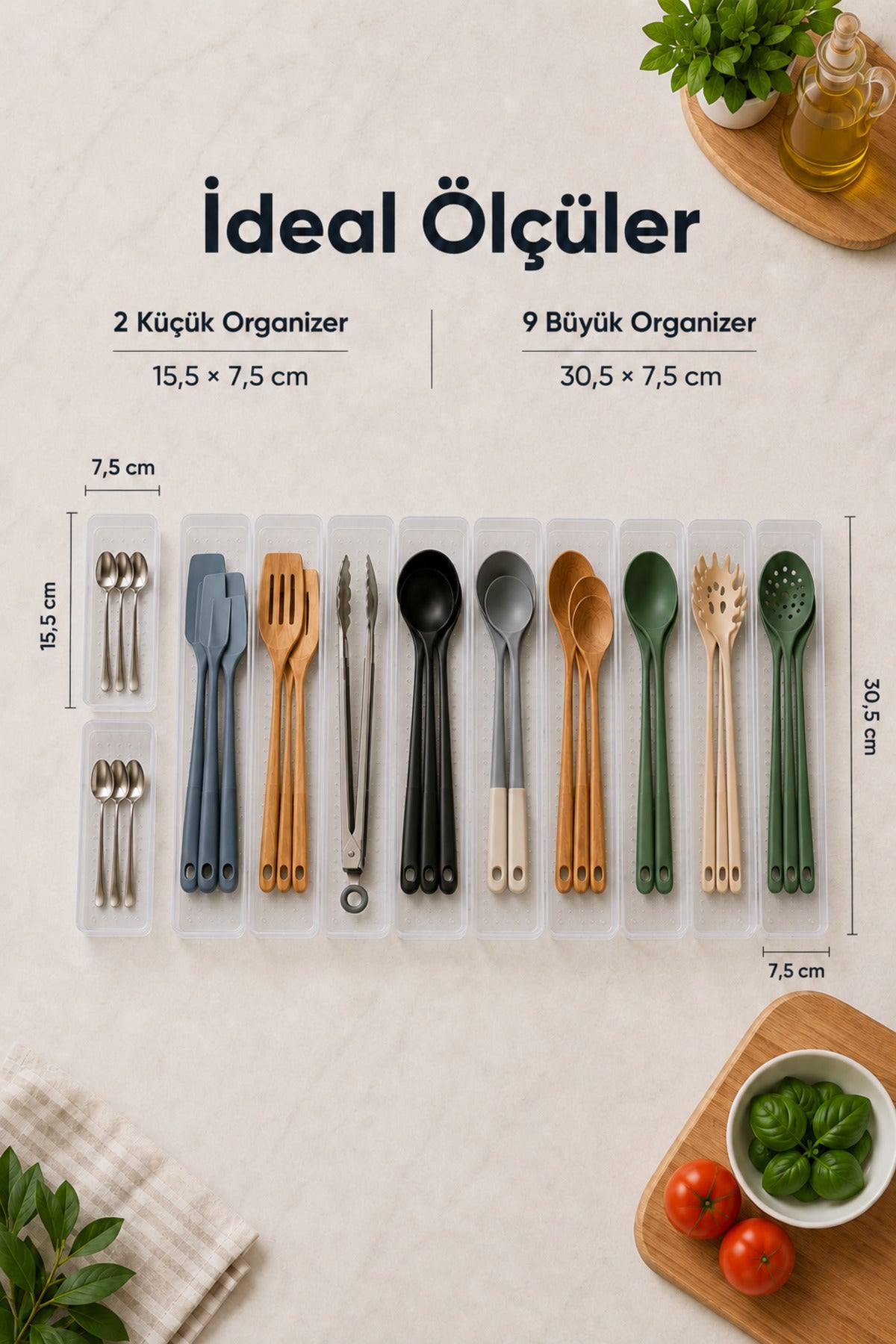 11'li Modüler Şeffaf Kaşıklık Seti Çekmece İçi Mutfak Çatal Kaşık Bıçak Düzenleyici Organizer (9F2C)