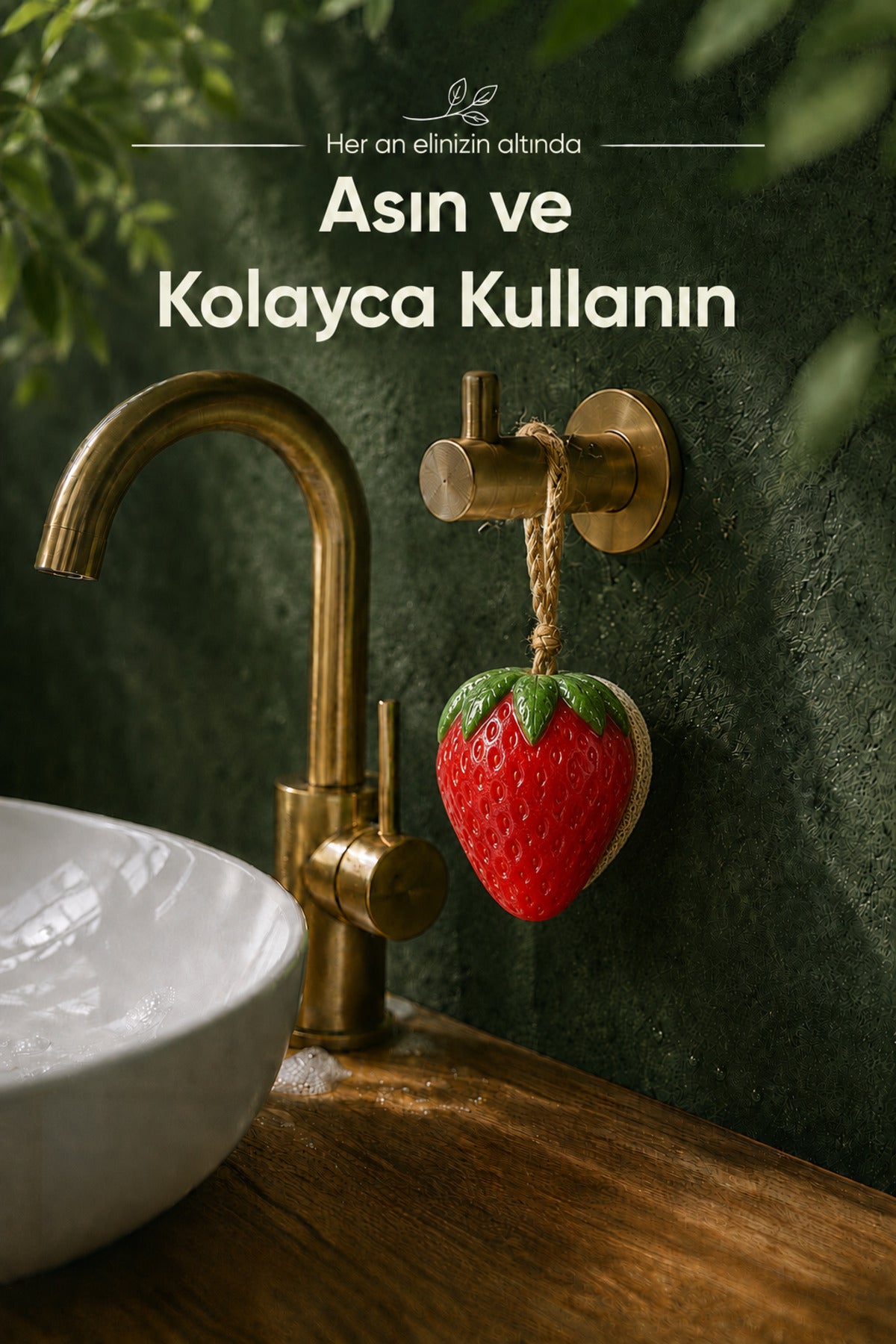 Çilek Şekilli Kabak Lifli Sabun 8,5x7x4,8 cm Peeling Etkili Asılabilir Dekoratif Banyo El Sabunu