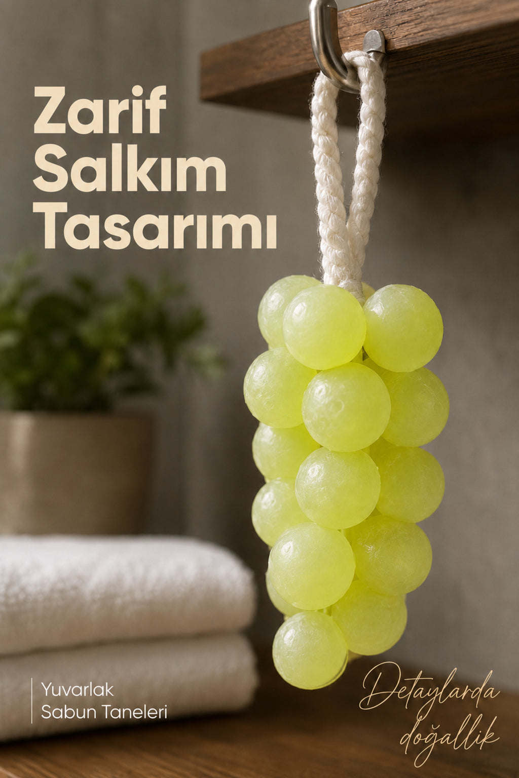 Yeşil Salkım Üzüm Şekilli Katı Sabun 7x22 cm Asılabilir Dekoratif Banyo El Sabunu