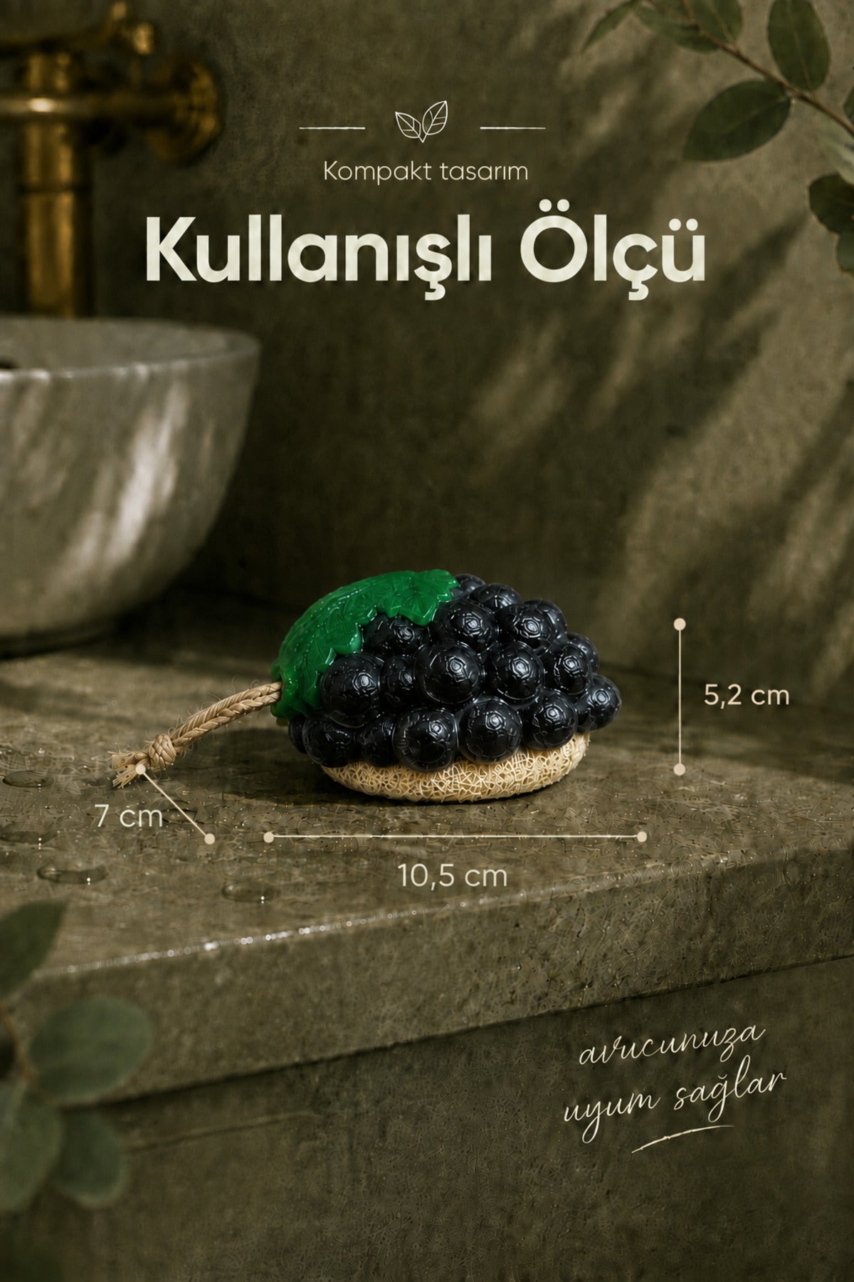 Siyah Üzüm Şekilli Lifli Katı Sabun 10,5x7x5,2 cm Peeling EtkiliAsılabilir Dekoratif Banyo El Sabunu