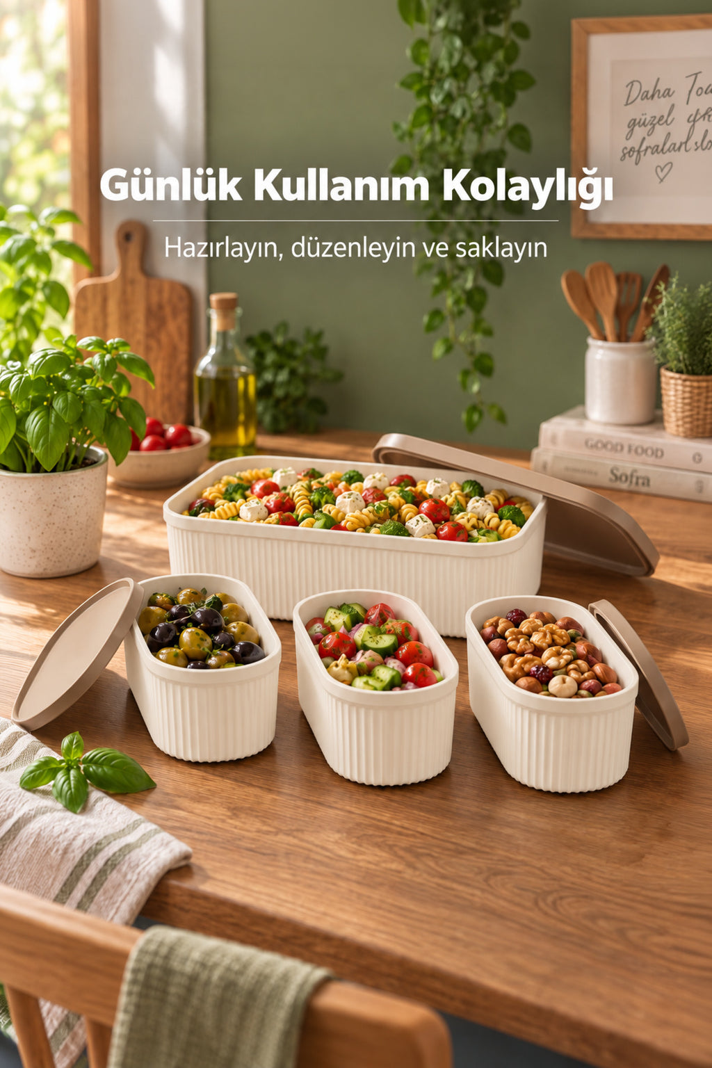 4'lü 3x1100 ml 1x5500 ml Saklama Kabı Seti Mutfak ve Buzdolabı Düzenleyici