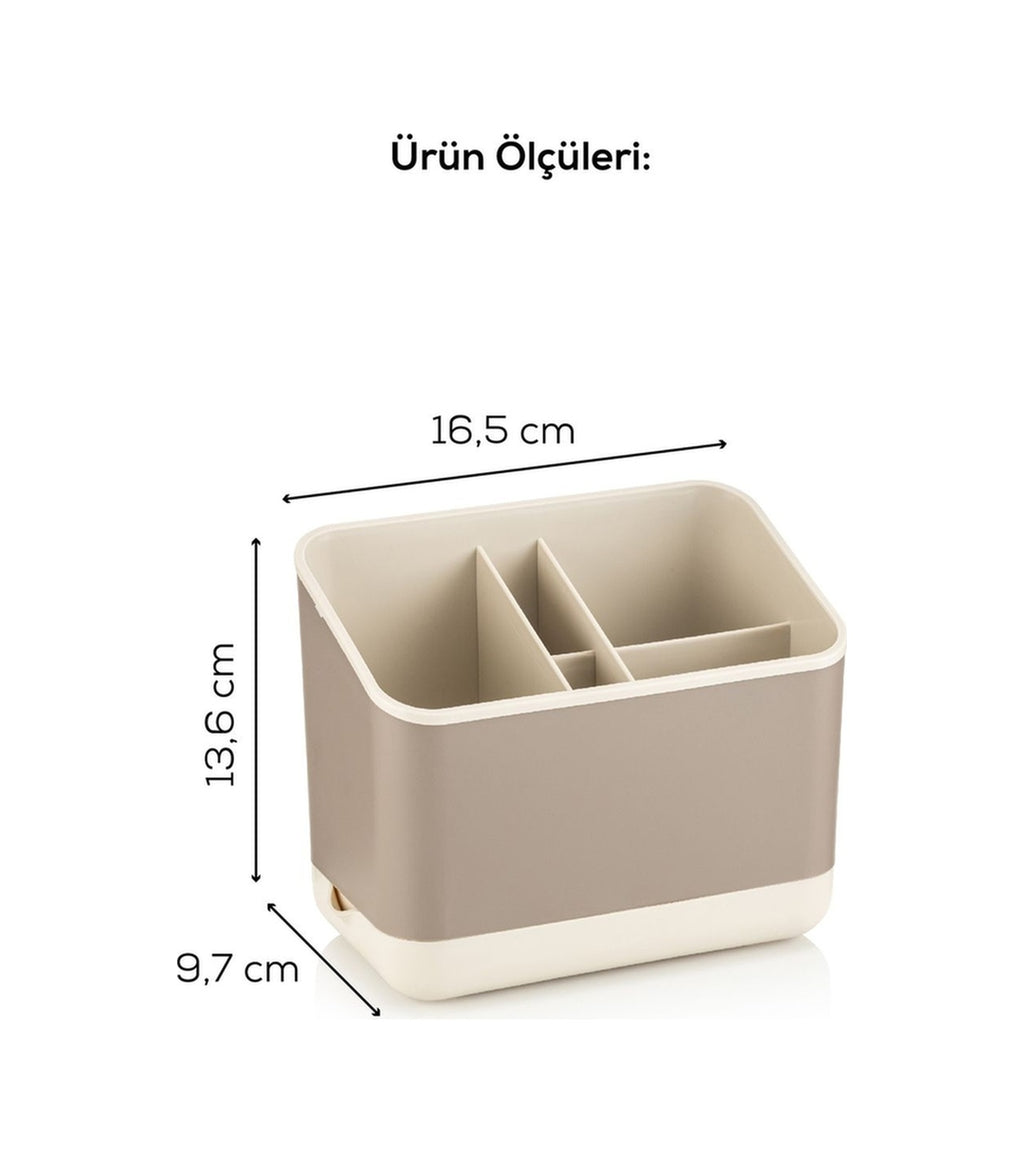 2 Adet Tezgah Üstü Kaşık Düzenleyici 5 Bölmeli Organizer Kaşıklık Bej