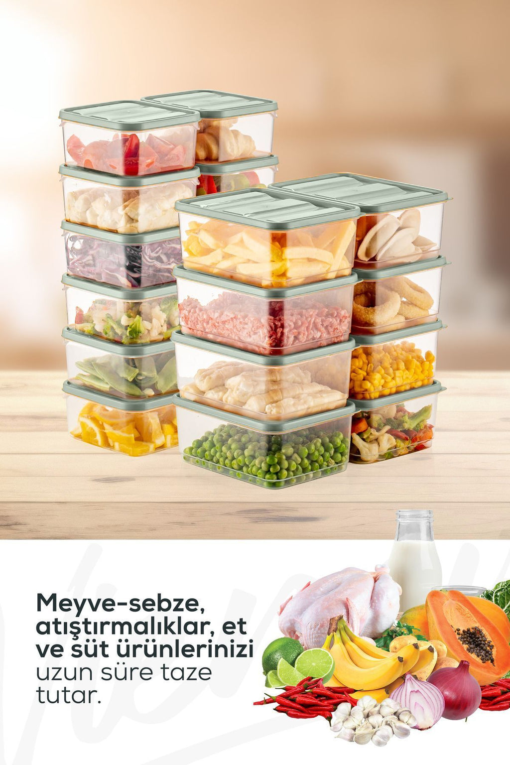 Mikrodalga ve Difrize Uygun 20 Parça Buzdolabı Düzenleyici Organizer Saklama Kabı Seti Mint