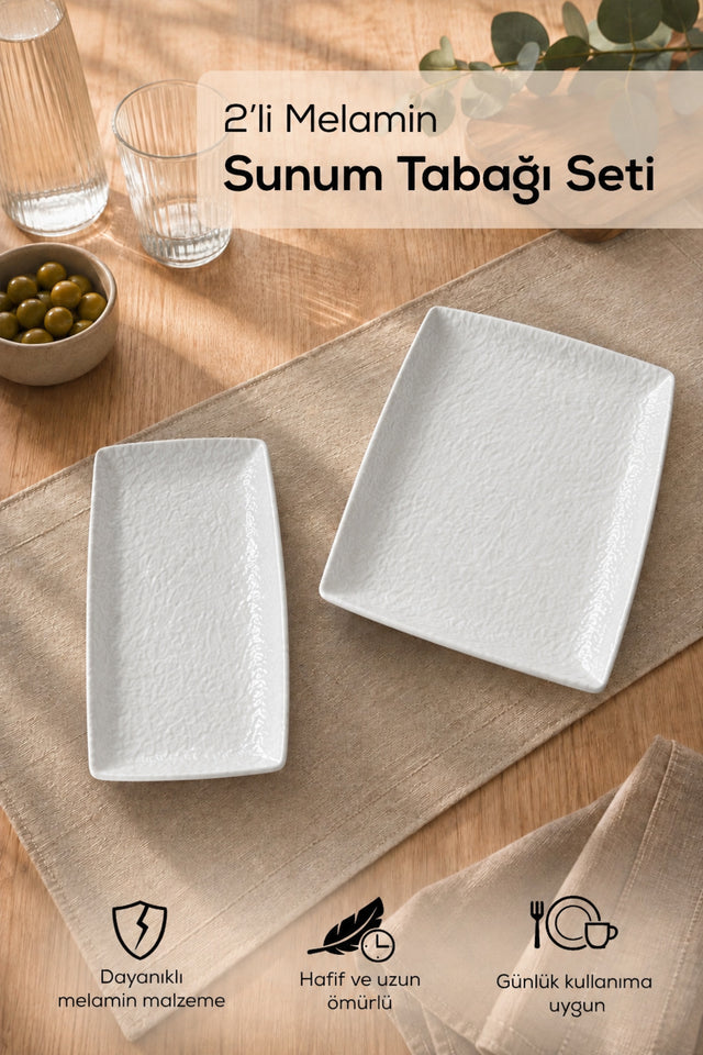 Beyaz Desenli Melamin Sunum Tabağı · 2'li