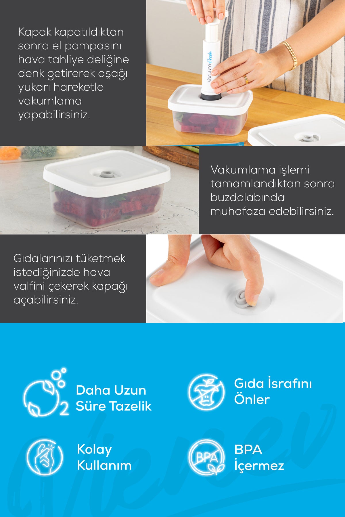 Vacuumfresh 2'li 450 ml Vakumlu Gıda Saklama Kabı Seti