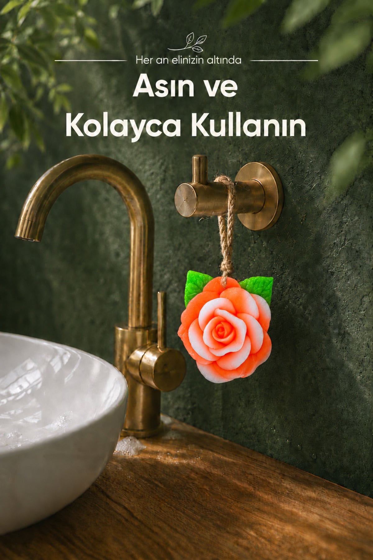 Turuncu Gül Şekilli Katı Sabun 10x11 cm Asılabilir Dekoratif Banyo El Sabunu