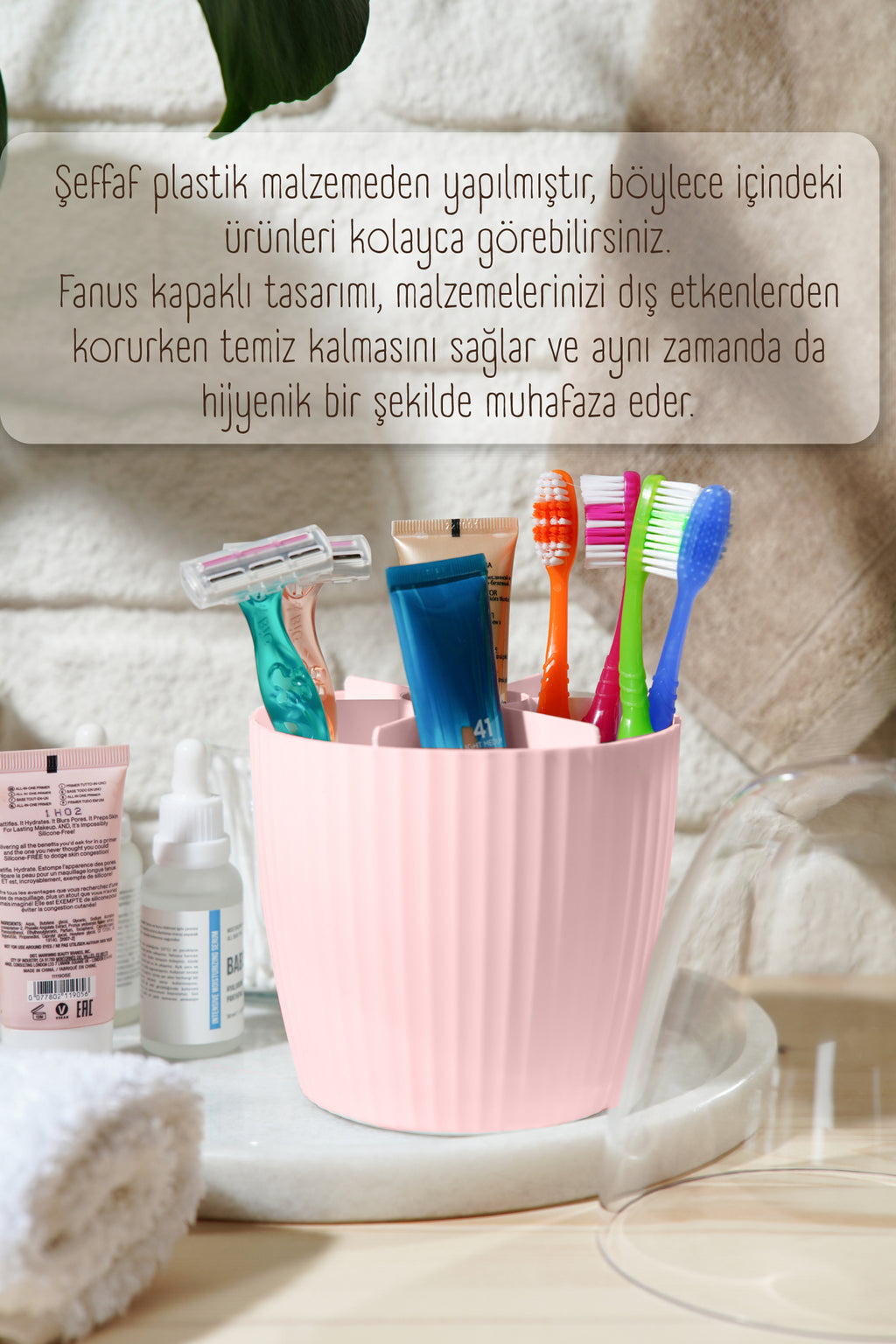 Fanus Kapaklı 7 Bölmeli Makyaj Organizeri Pembe