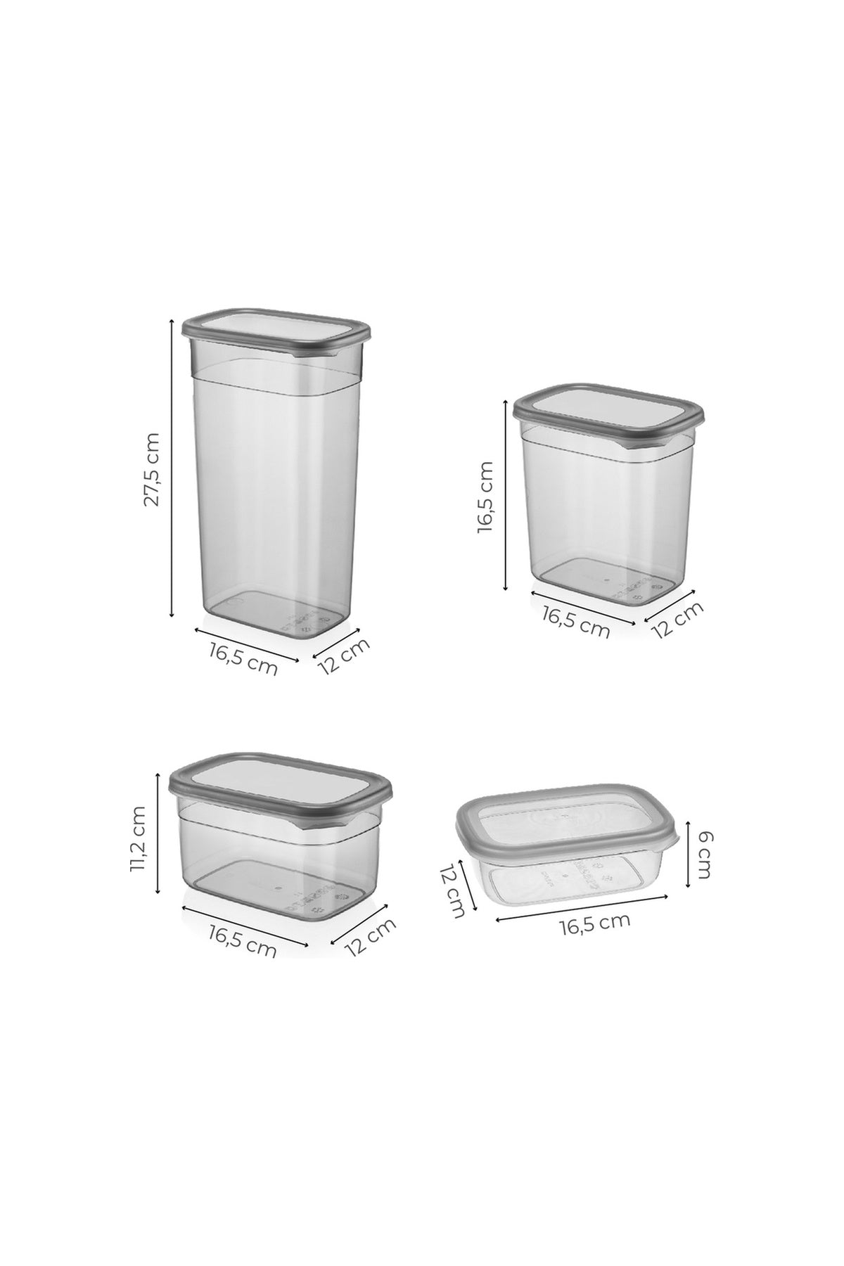 16lı Contalı Dikdörtgen Saklama Kabı Seti 4x(3,2 2 1,3 0,67 Litre) Serigrafi Etiketli
