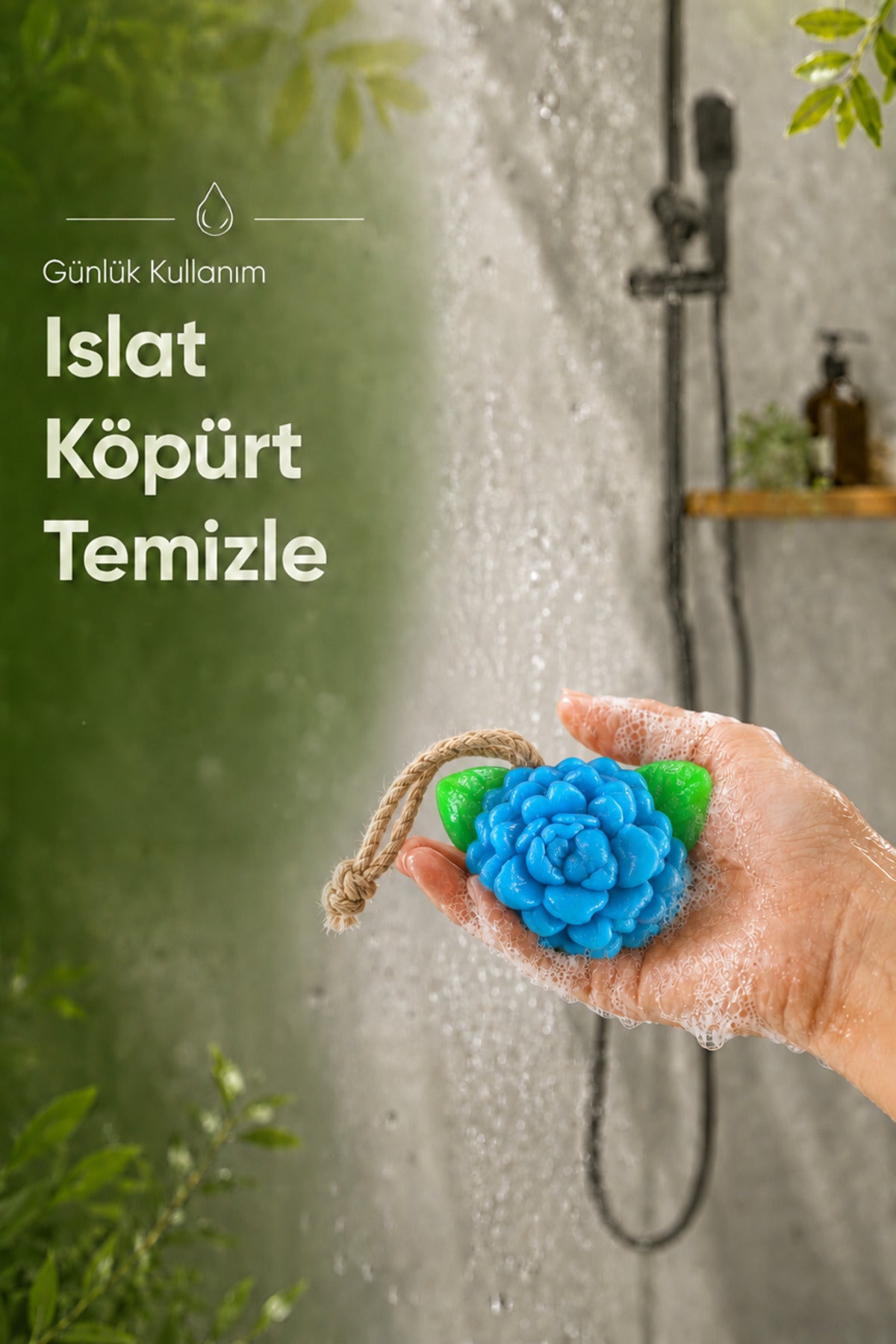 Mavi Yasemin Şekilli Katı Sabun 10,5x9,5 cm Asılabilir Dekoratif Banyo El Sabun