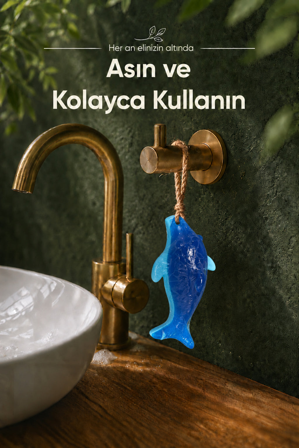 Mavi Yunus Balığı Şekilli Katı Sabun 13x7 cm Asılabilir Dekoratif Banyo El Sabunu