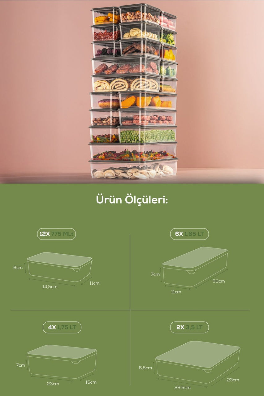 24'lü Buzdolabı Düzenleyici Organizer Mikrodalgaya Uygun Difriz Saklama Kabı Gri