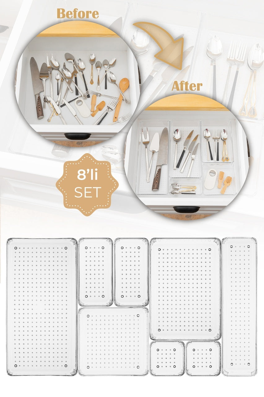 8li Şeffaf Çekmece Içi Organizer 1x(B.DKDRTGN,B.KARE,D.DKDRTGN,O.DKDRTGN)2x(K.DKDRTGN,K.KARE)