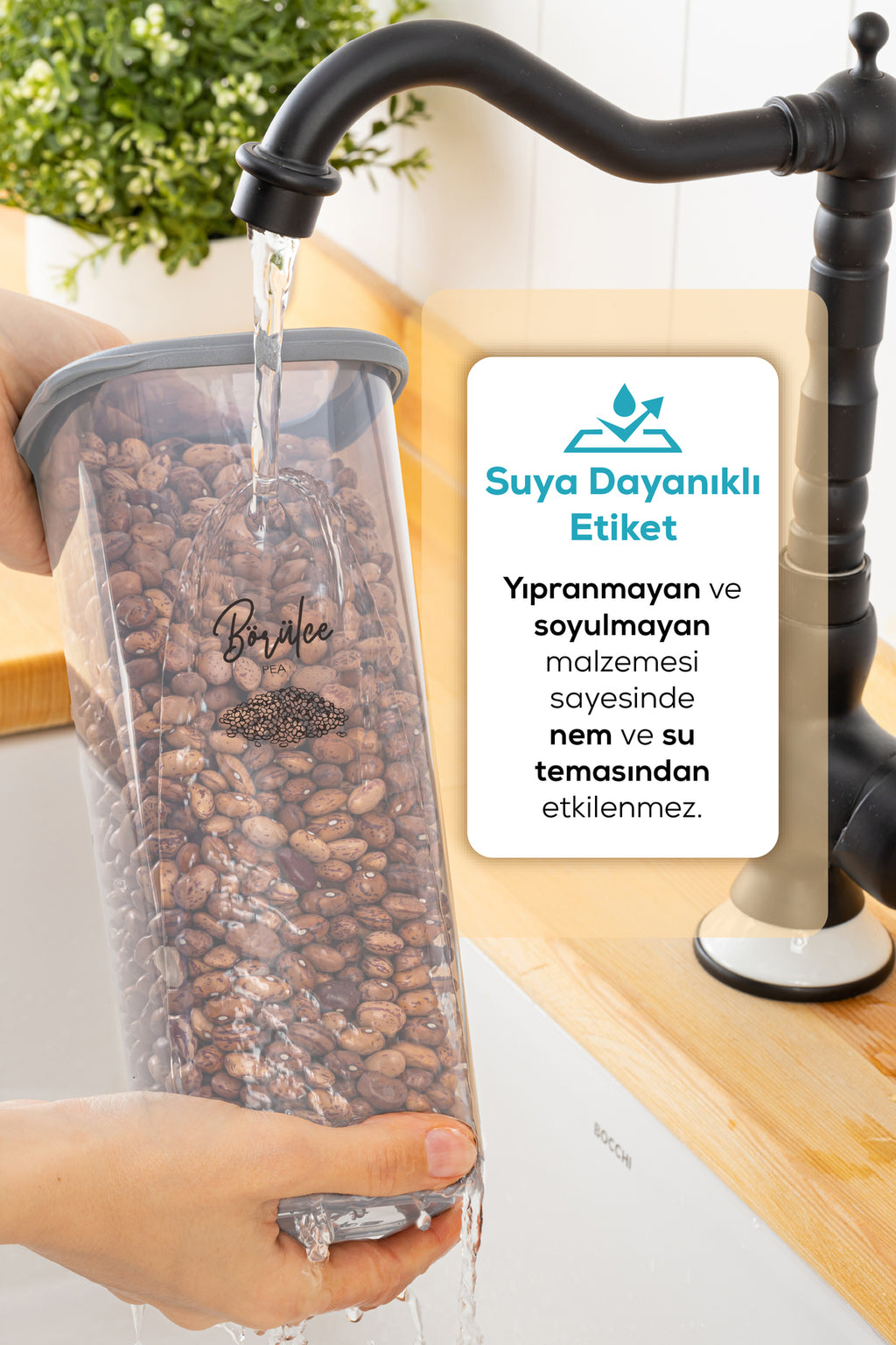 Silikon Kapak 8'li Set 2 Lt Bakliyat Saklama Kabı Etiketli Beyaz