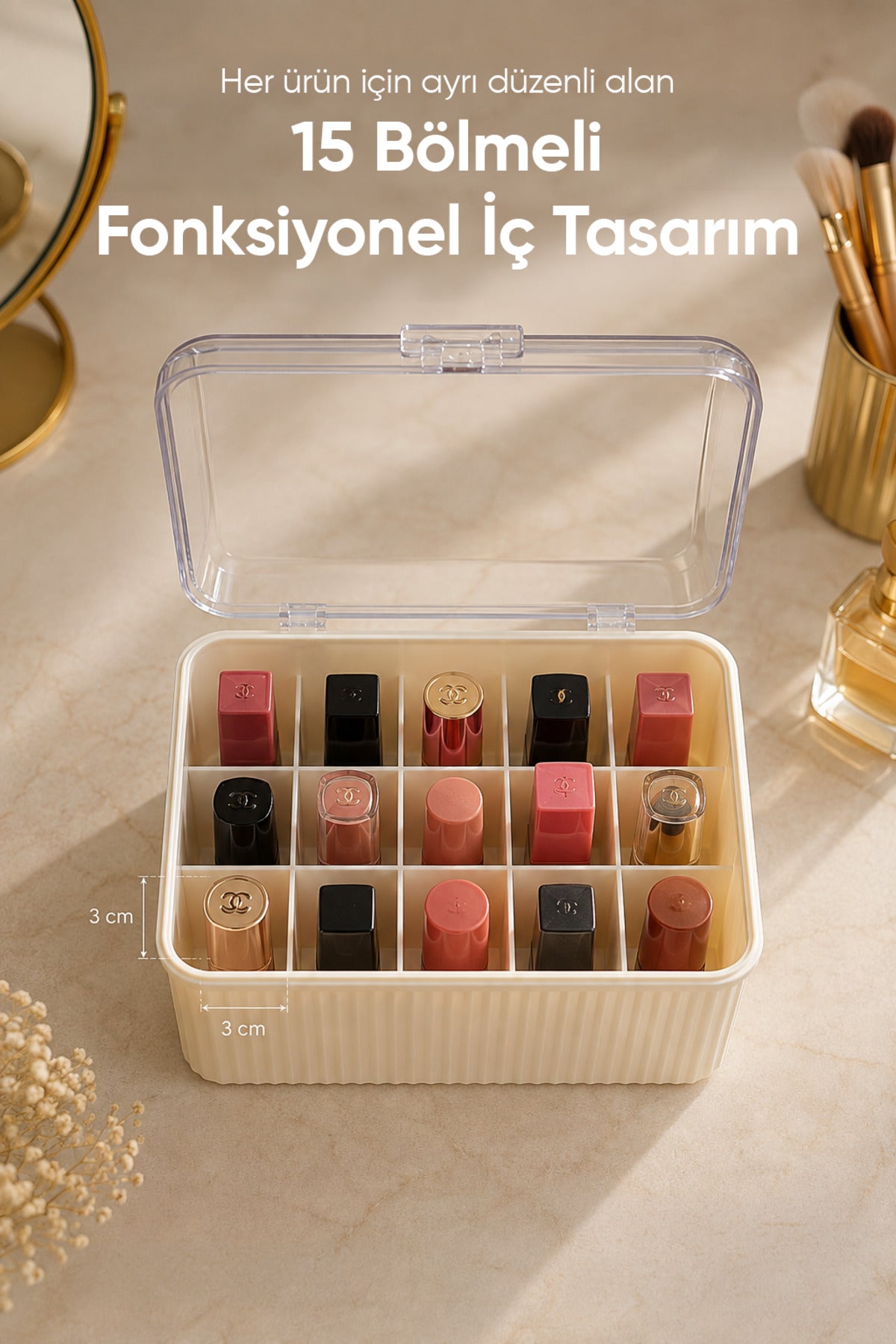 15 Bölmeli Organizer Şeffaf Kapaklı Makyaj Kozmetik Ruj Gloss Düzenleyici Çok Amaçlı Saklama Kutusu