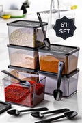 6lı Multi Set Kaşıklı Baharatlık Büyük Boy Siyah