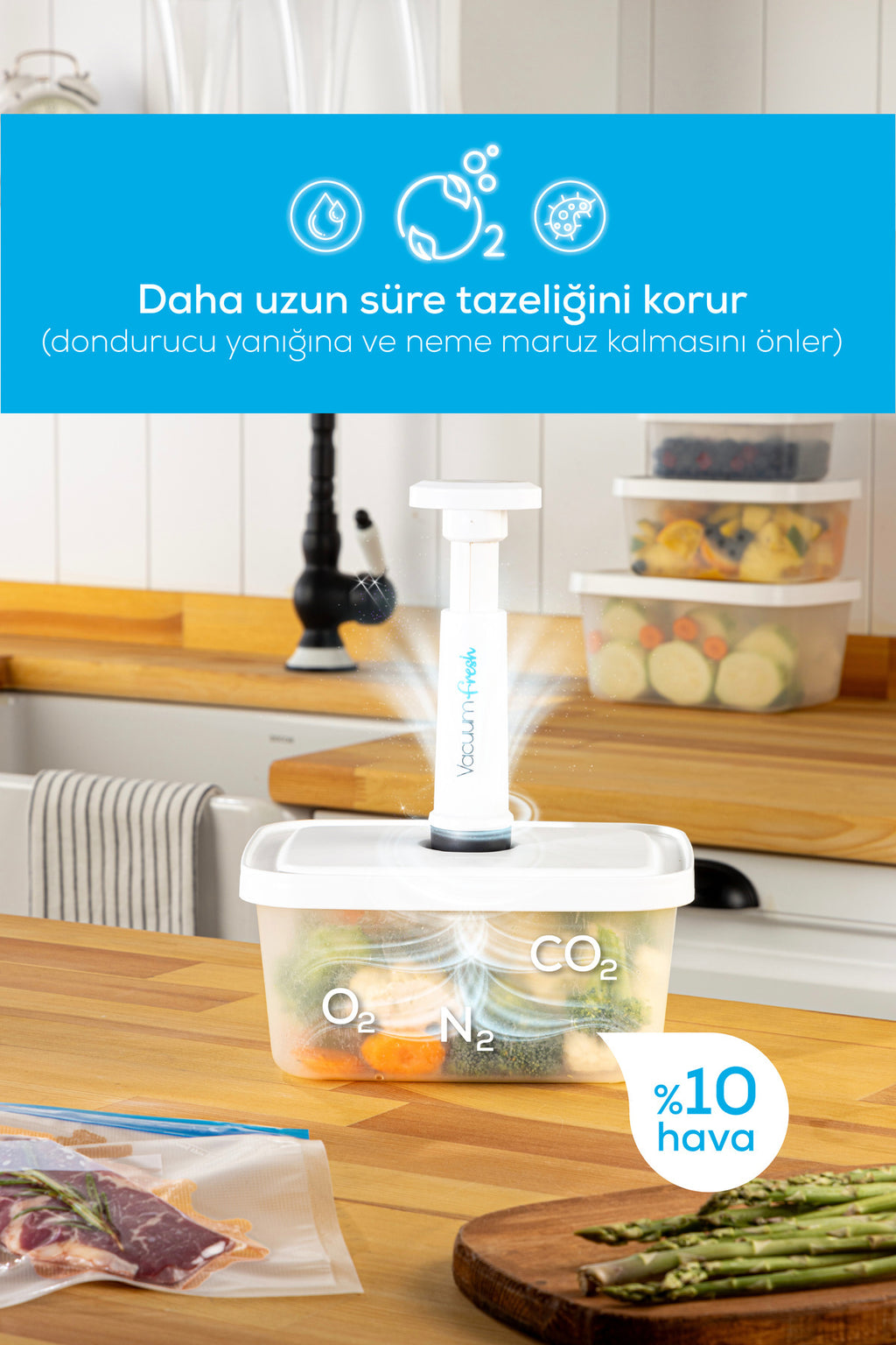 Vacuumfresh 2'li 1800 ml Vakumlu Gıda Saklama Kabı Seti