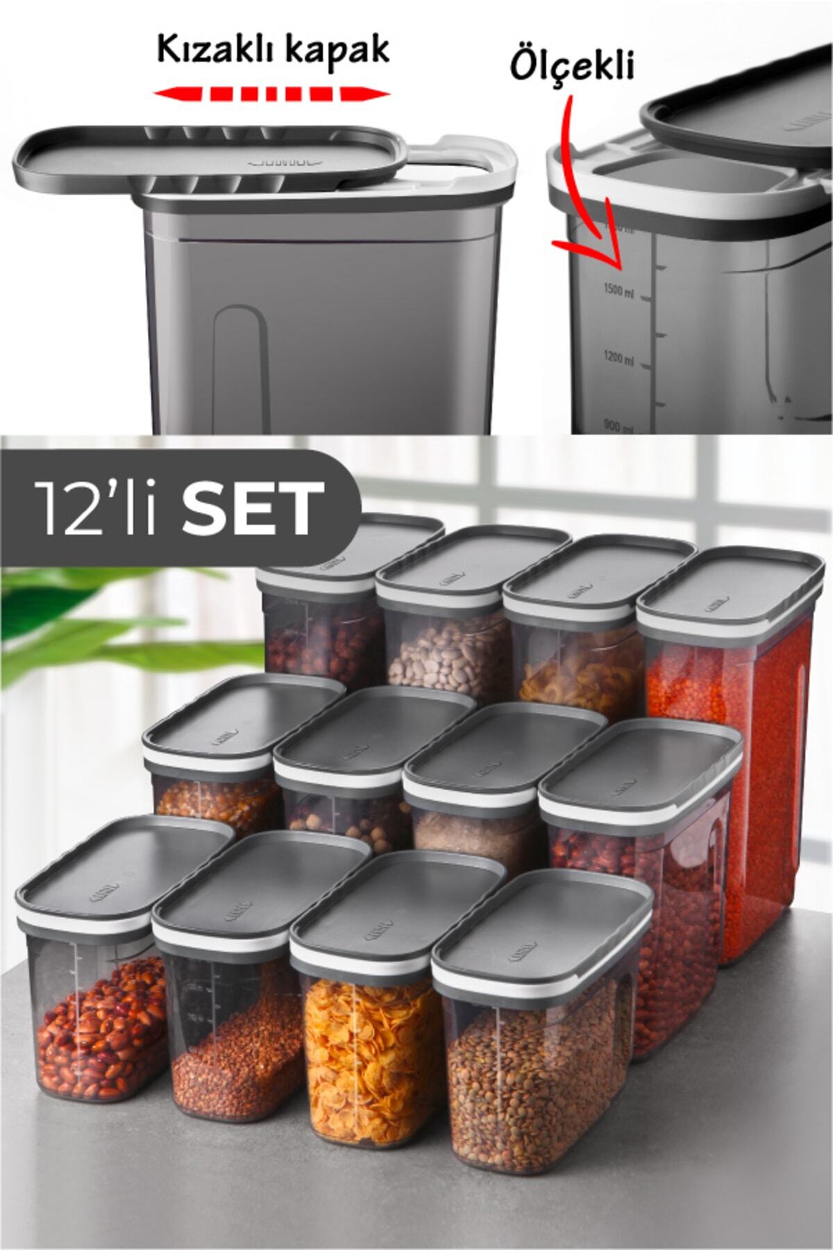 Foly 12li Sürgülü Kapaklı Erzak Kabı 4x(2.7 Litre, 1.8 Litre, 1.25 Litre)