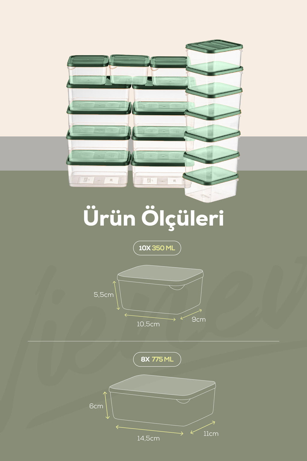 18'li Buzdolabı Düzenleyici Organizer Mikrodalgaya Uygun Difriz Saklama Kabı Yeşil