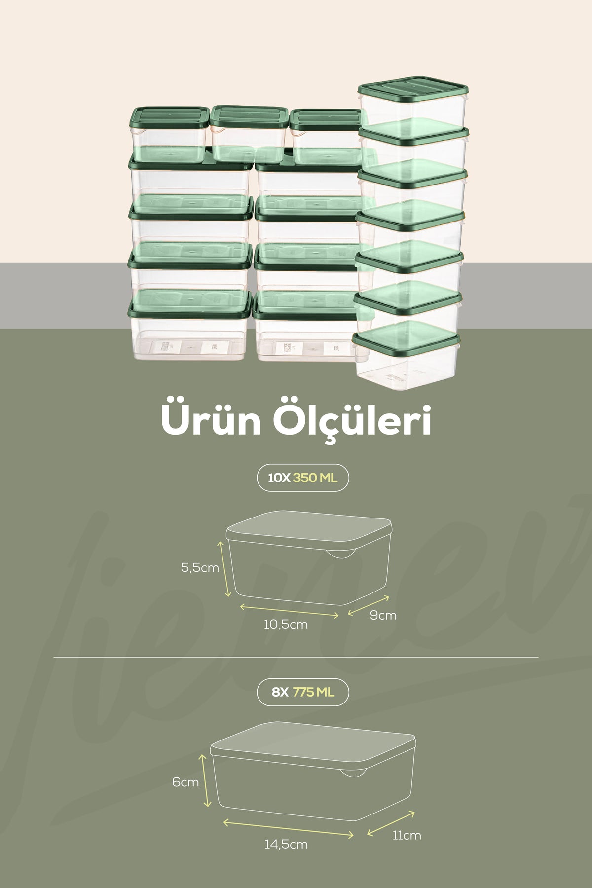 18'li Buzdolabı Düzenleyici Organizer Mikrodalgaya Uygun Difriz Saklama Kabı Yeşil