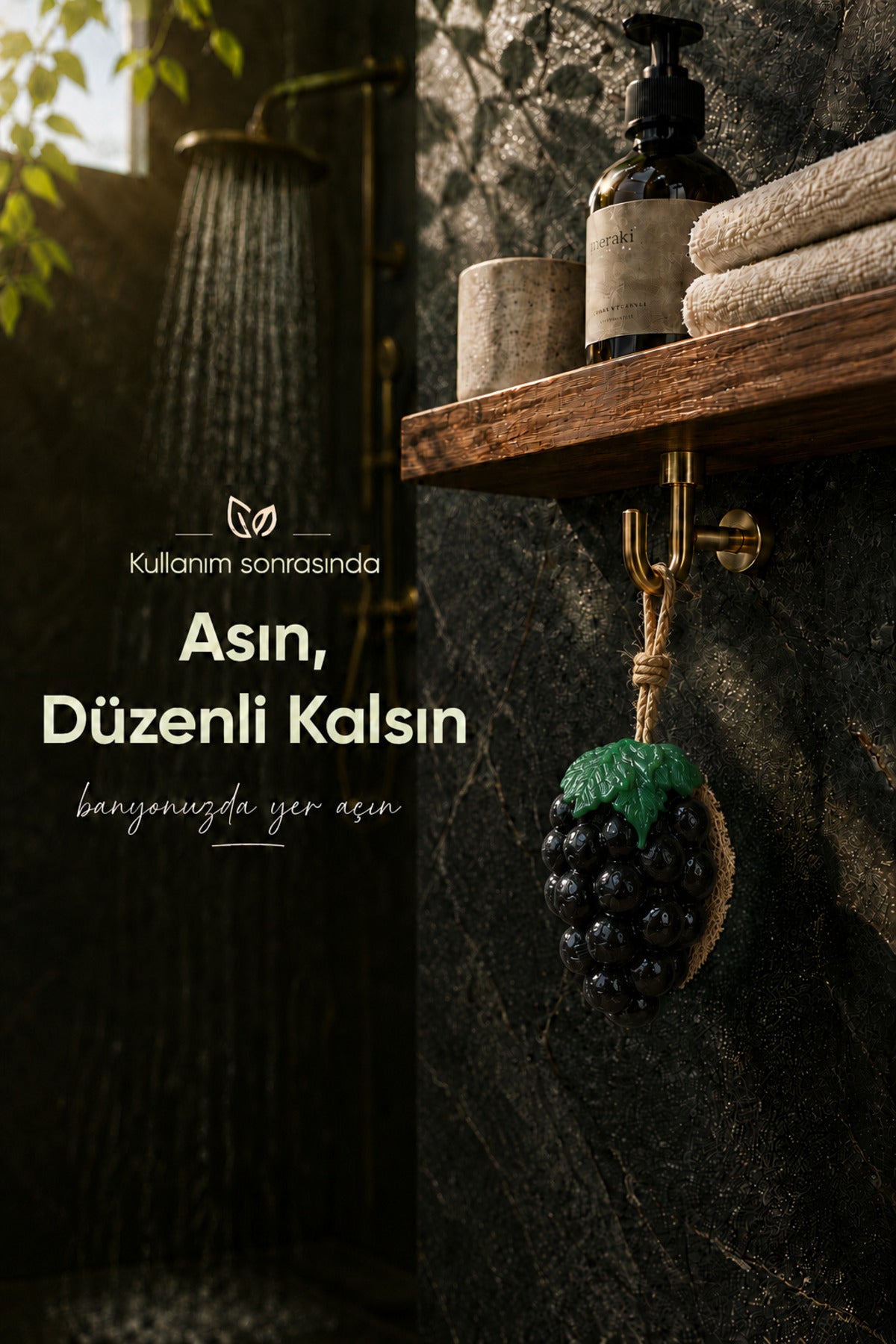 Siyah Üzüm Şekilli Lifli Katı Sabun 10,5x7x5,2 cm Peeling EtkiliAsılabilir Dekoratif Banyo El Sabunu