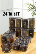 Beyaz Serigrafi Etiketli 24lü Peggy Kare Erzak Ve Baharat Full Set 8x(1,2, 0,55, 0,45) Ant