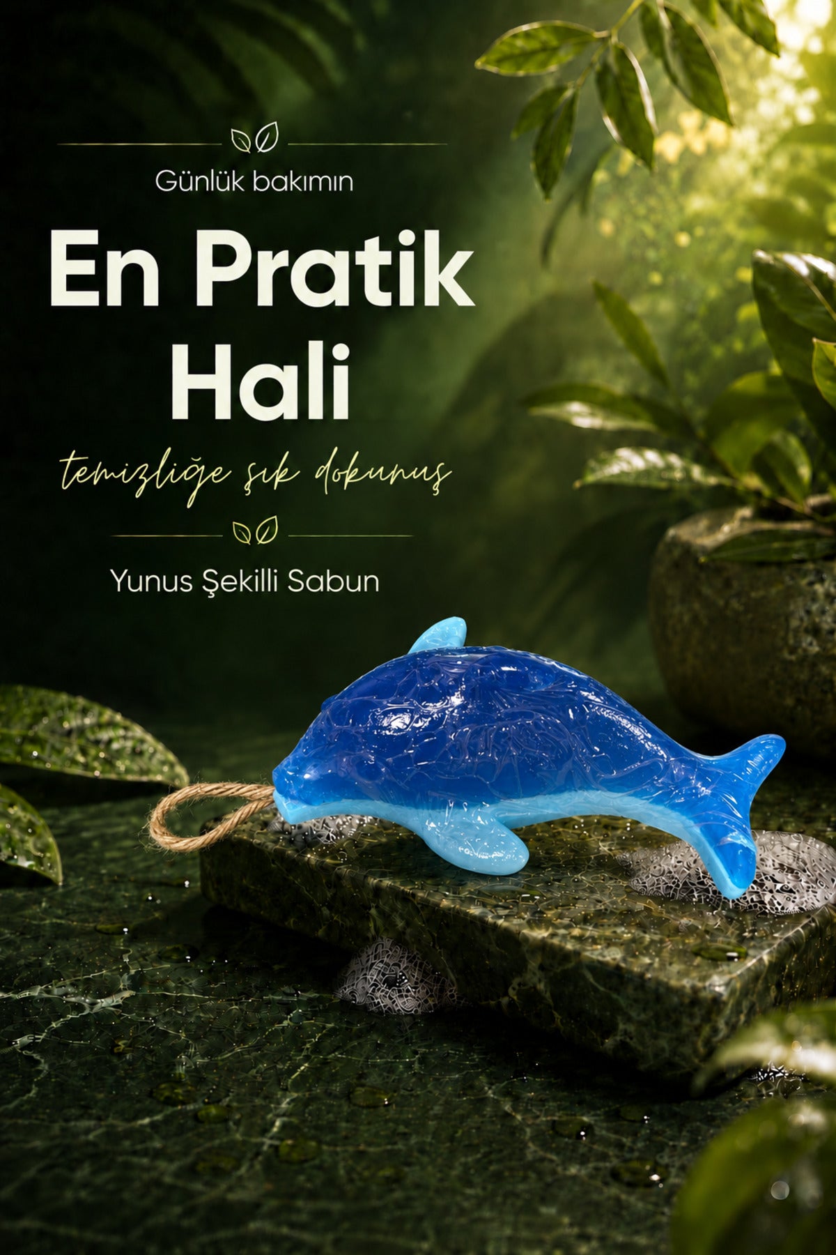 Mavi Yunus Balığı Şekilli Katı Sabun 13x7 cm Asılabilir Dekoratif Banyo El Sabunu