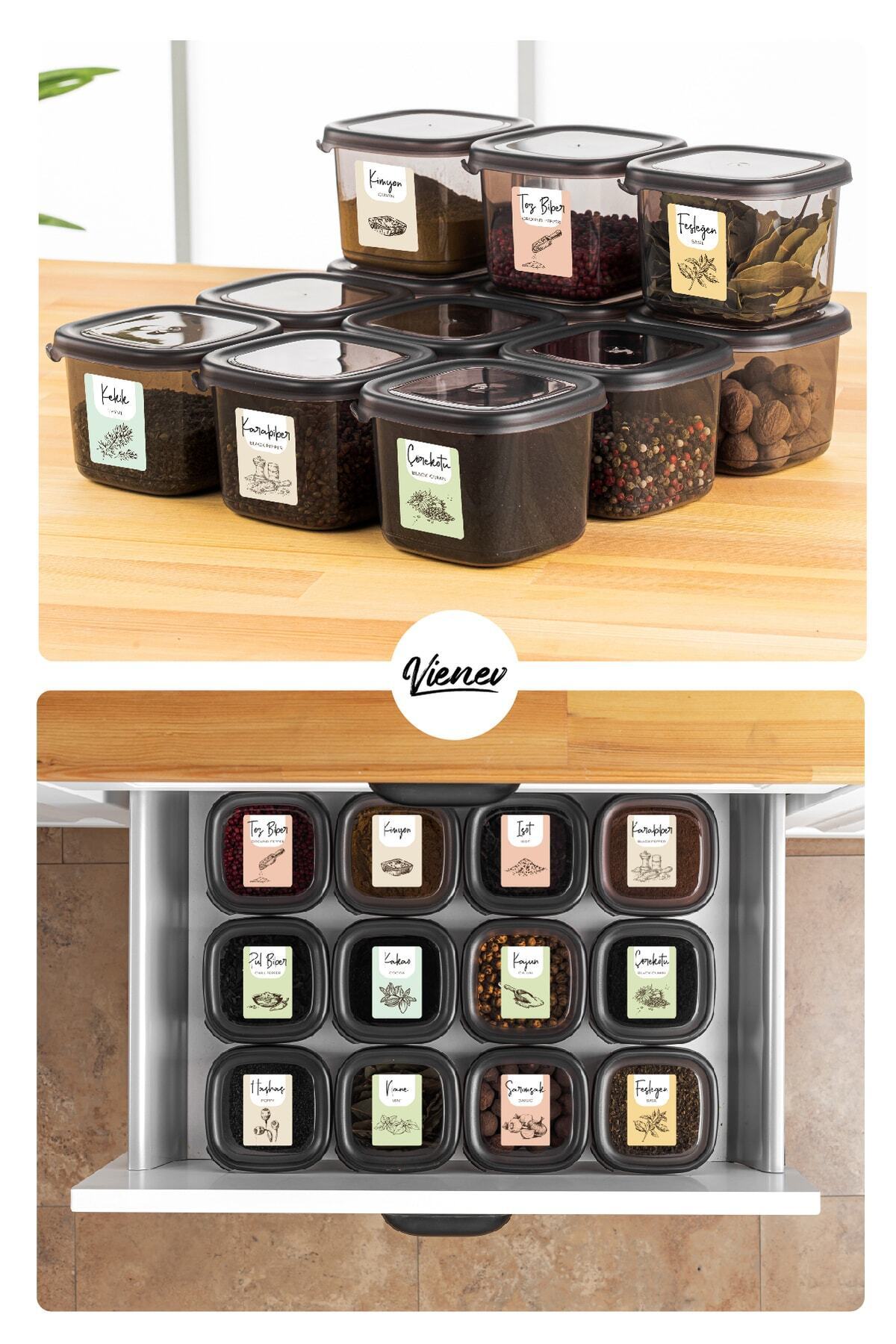Renkli Etiketli 15li Peggy Kare Erzak Saklama Kabı 9x(0,55 Litre) - 6x(1,75 Litre) Antrasit