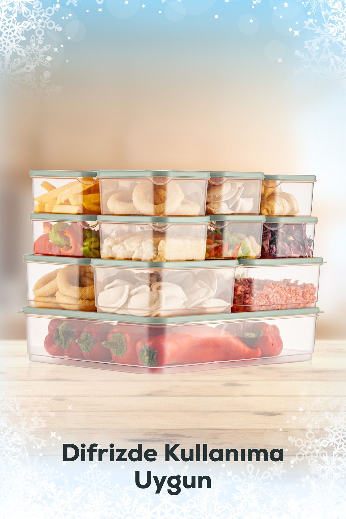 17'li Buzdolabı Düzenleyici Organizer Mikrodalgaya Uygun Difriz Saklama Kabı Mint