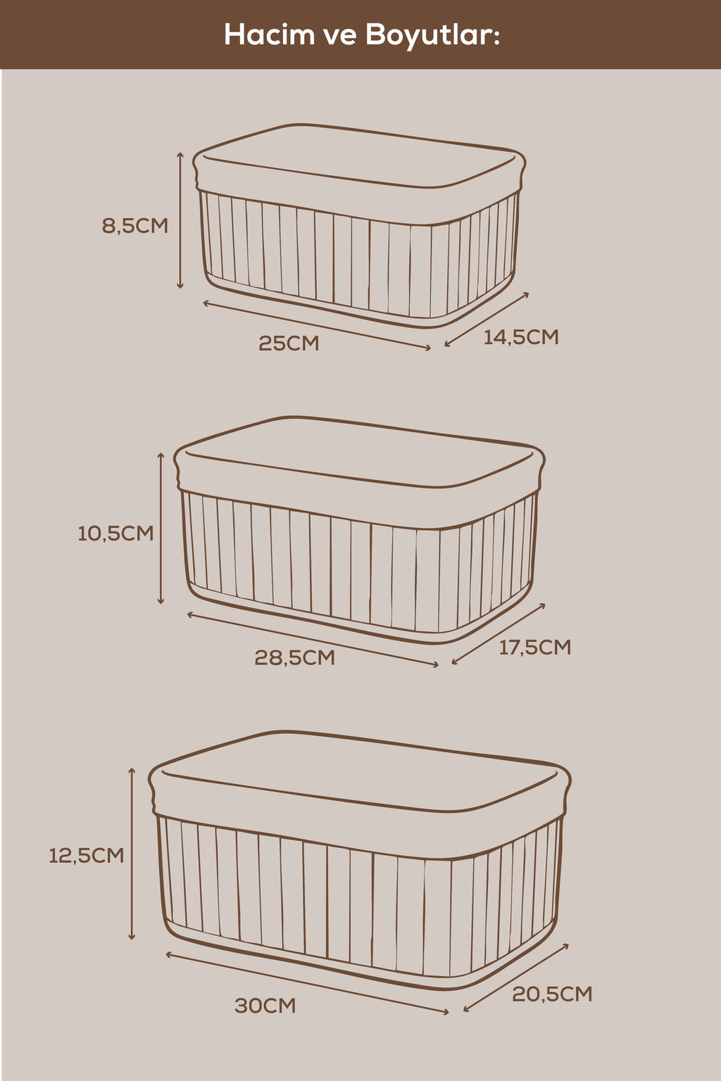 3'lü Set Dikdörtgen Bambu Organizer Sepet | Banyo Mutfak Dolap İçi