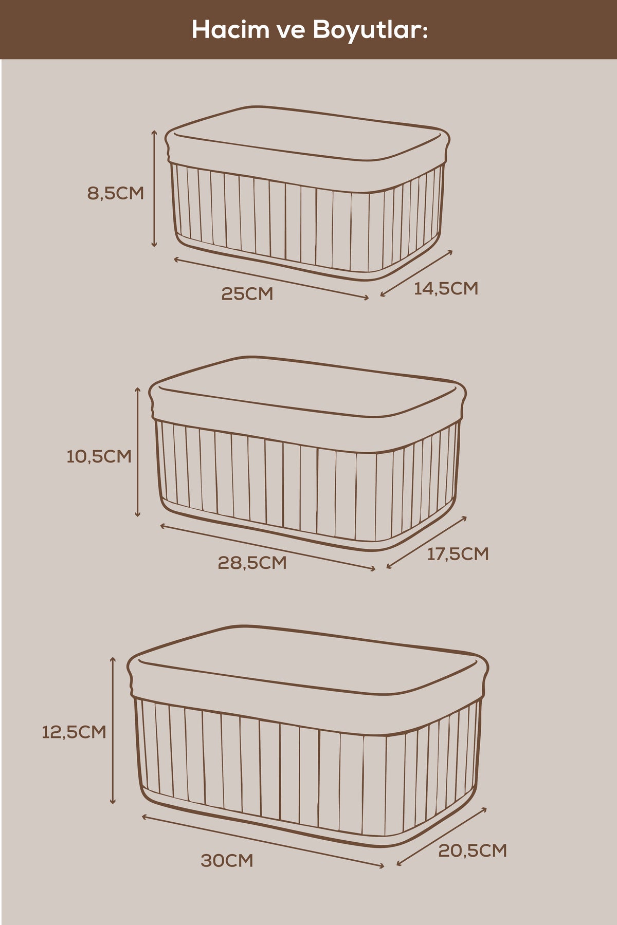 3'lü Set Dikdörtgen Bambu Organizer Sepet | Banyo Mutfak Dolap İçi