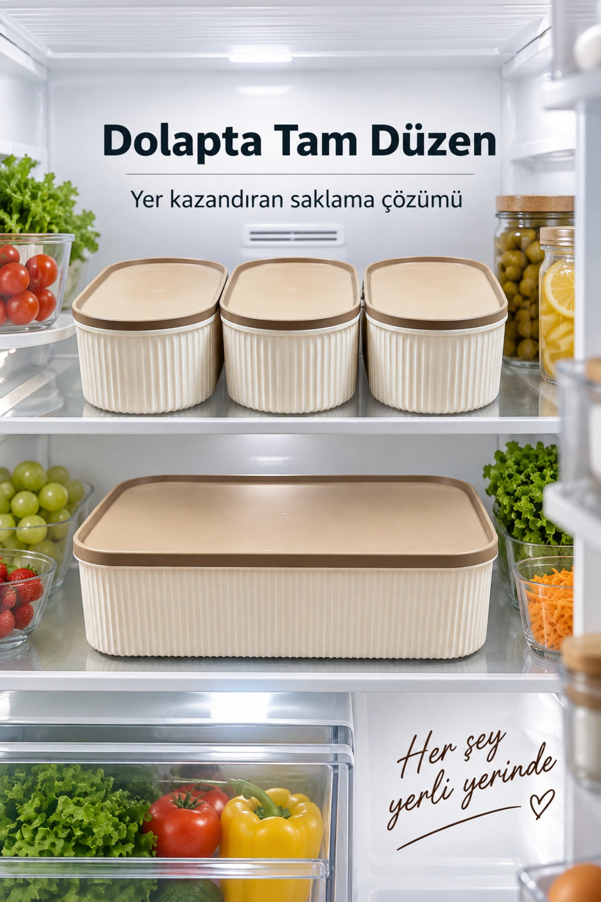 4'lü 3x1100 ml 1x5500 ml Saklama Kabı Seti Mutfak ve Buzdolabı Düzenleyici