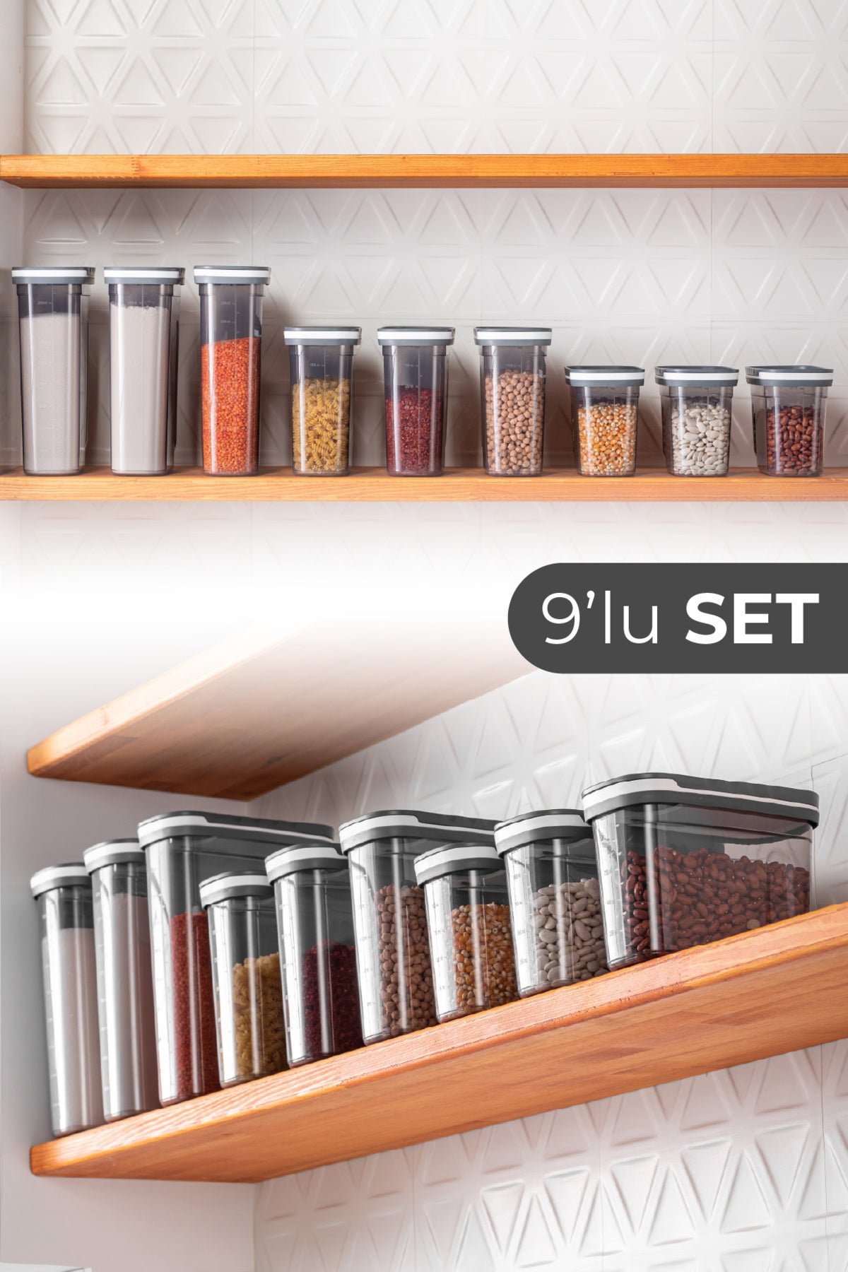 Foly 9'lu Sürgülü Kapaklı Erzak Saklama Kabı 3x(2.7 Litre, 1.8 Litre, 1.25 Litre)