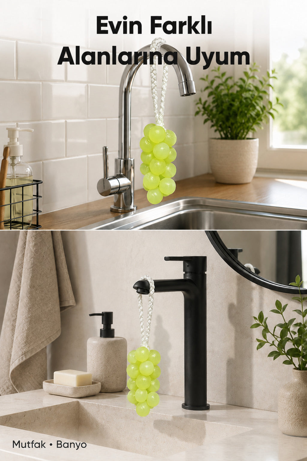 Yeşil Salkım Üzüm Şekilli Katı Sabun 7x22 cm Asılabilir Dekoratif Banyo El Sabunu