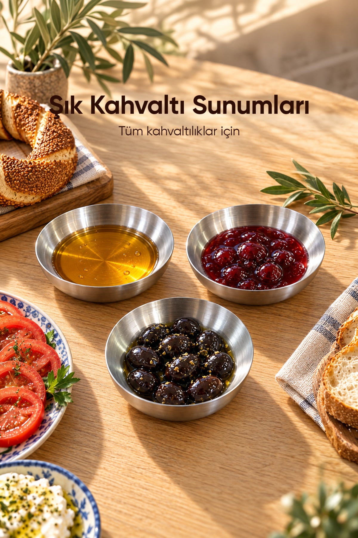 3'lü Paslanmaz Çelik Sunum Kasesi 10 cm Mini İkramlık Çerezlik Tatlı Servis Tabağı