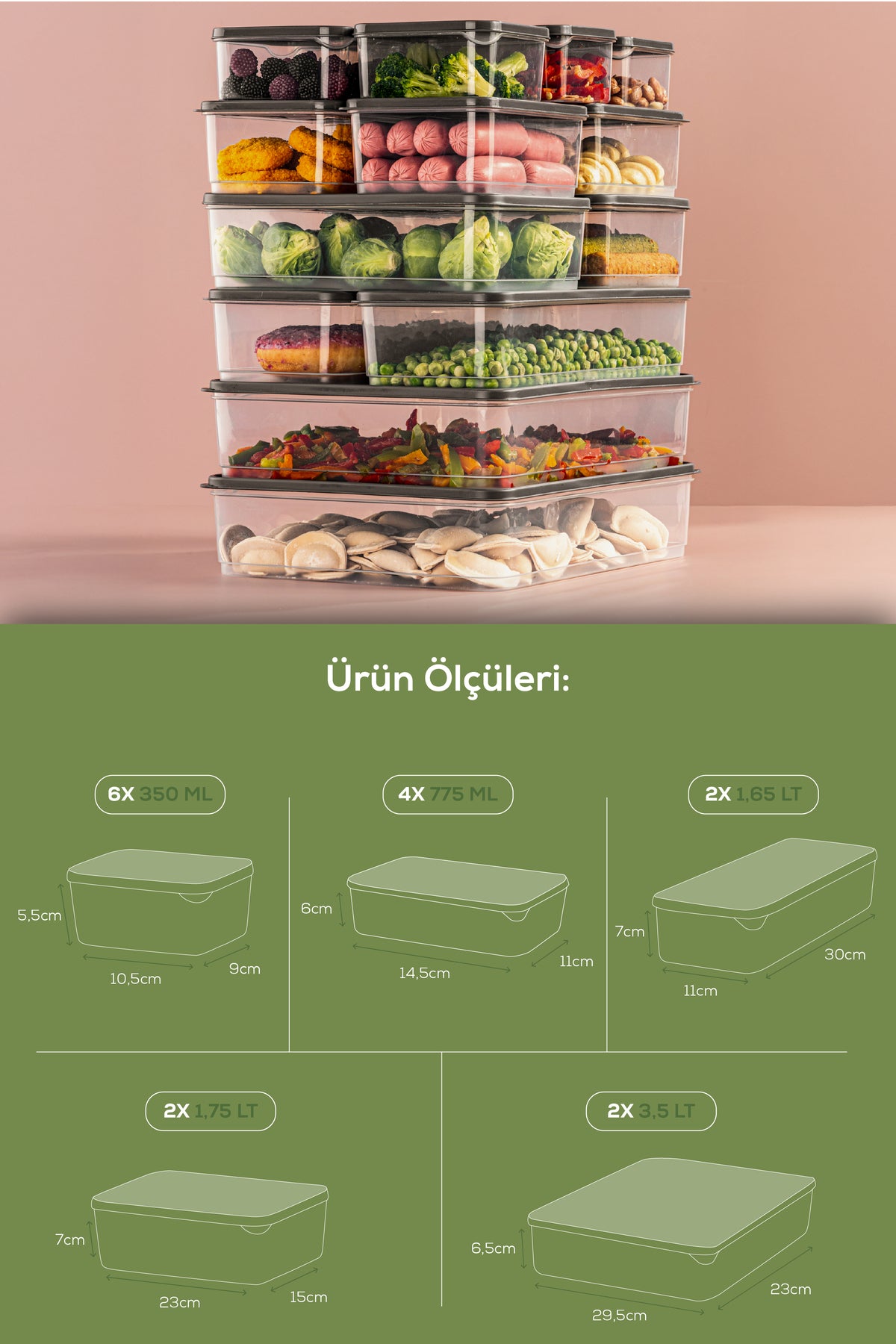 16'lı Buzdolabı Düzenleyici Organizer Mikrodalgaya Uygun Difriz Saklama Kabı Gri