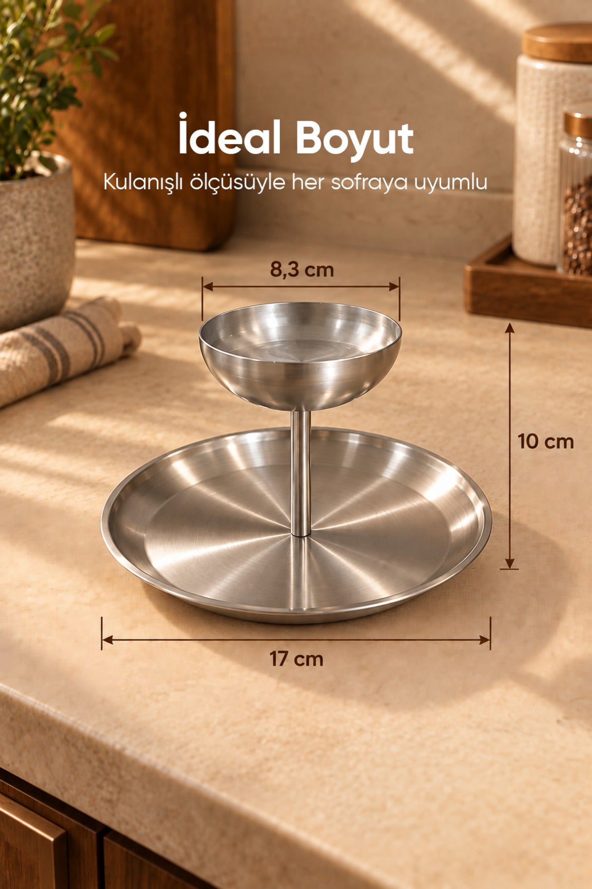 2 Katlı Paslanmaz Çelik Fondü Sunum Tabağı | Çikolata Peynir Sosluk Servis Standı Masaüstü Seti