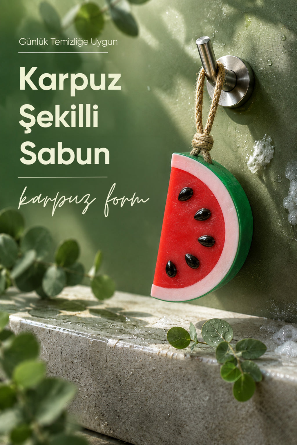 Karpuz Dilimi Şekilli Katı Sabun 10,2x6x2 cm Asılabilir Dekoratif Banyo El Sabunu