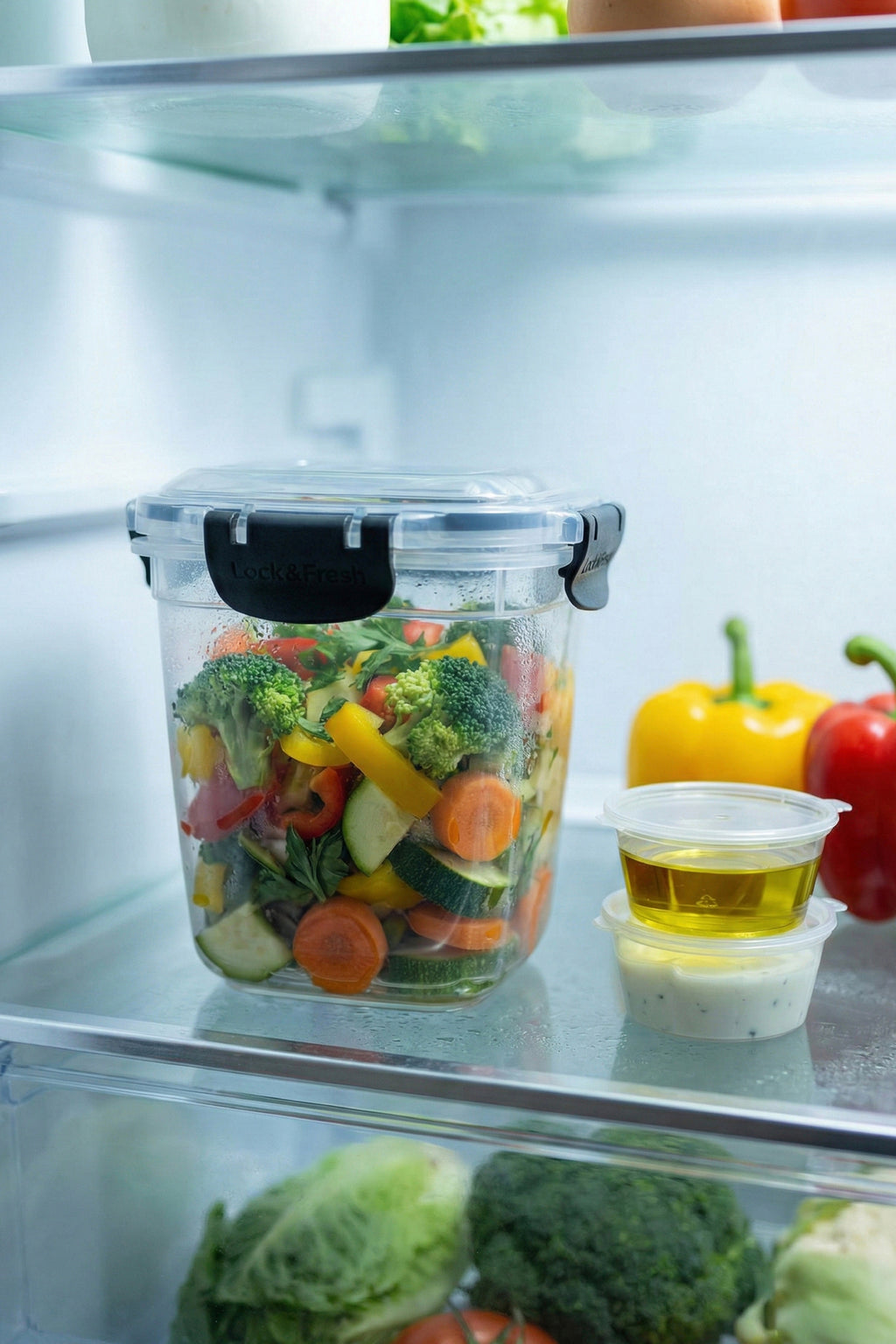 Kilitli Kapak 1075ml Yemek Saklama Kabı - 2 Sosluk ve Kaşık Setli Pratik Öğün Kabı