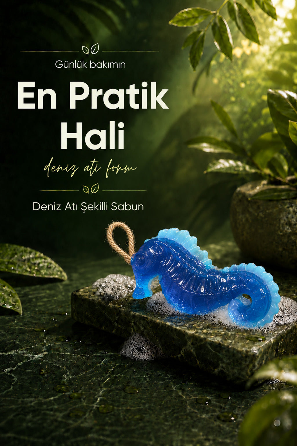 Mavi Deniz Atı Şekilli Katı Sabun 13x7,5 cm Asılabilir Dekoratif Banyo El Sabunu