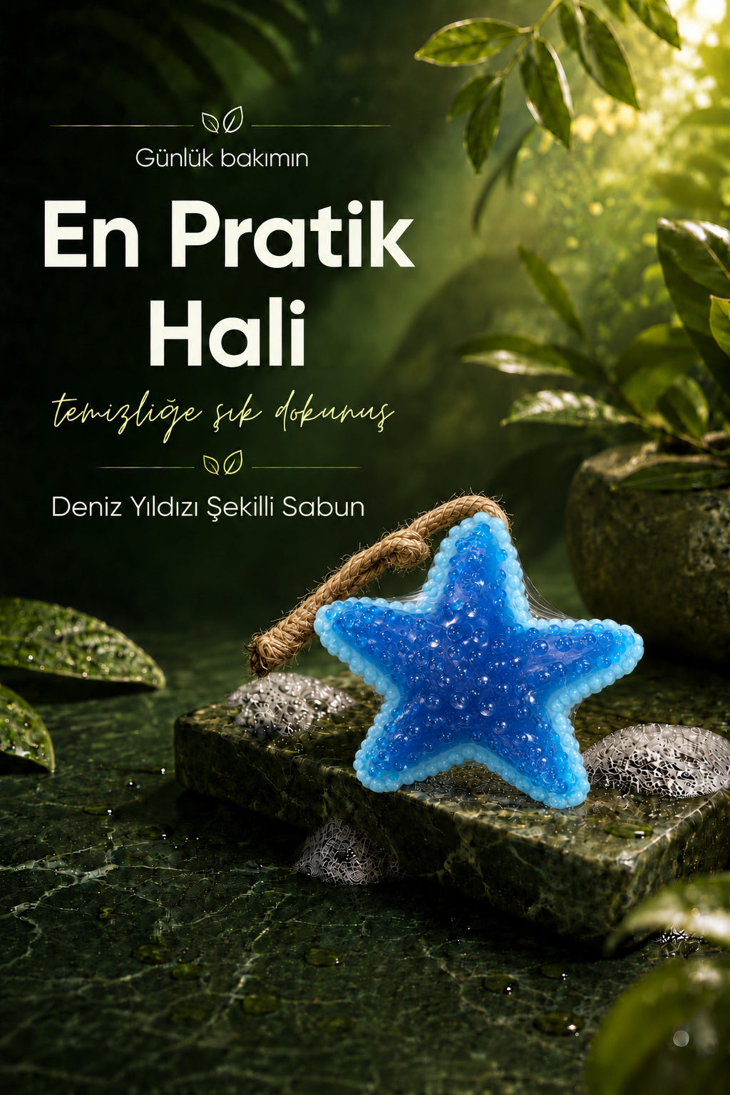 Mavi Deniz Yıldızı Şekilli Katı Sabun 12,5x12,5 cm Asılabilir Dekoratif Banyo El Sabunu