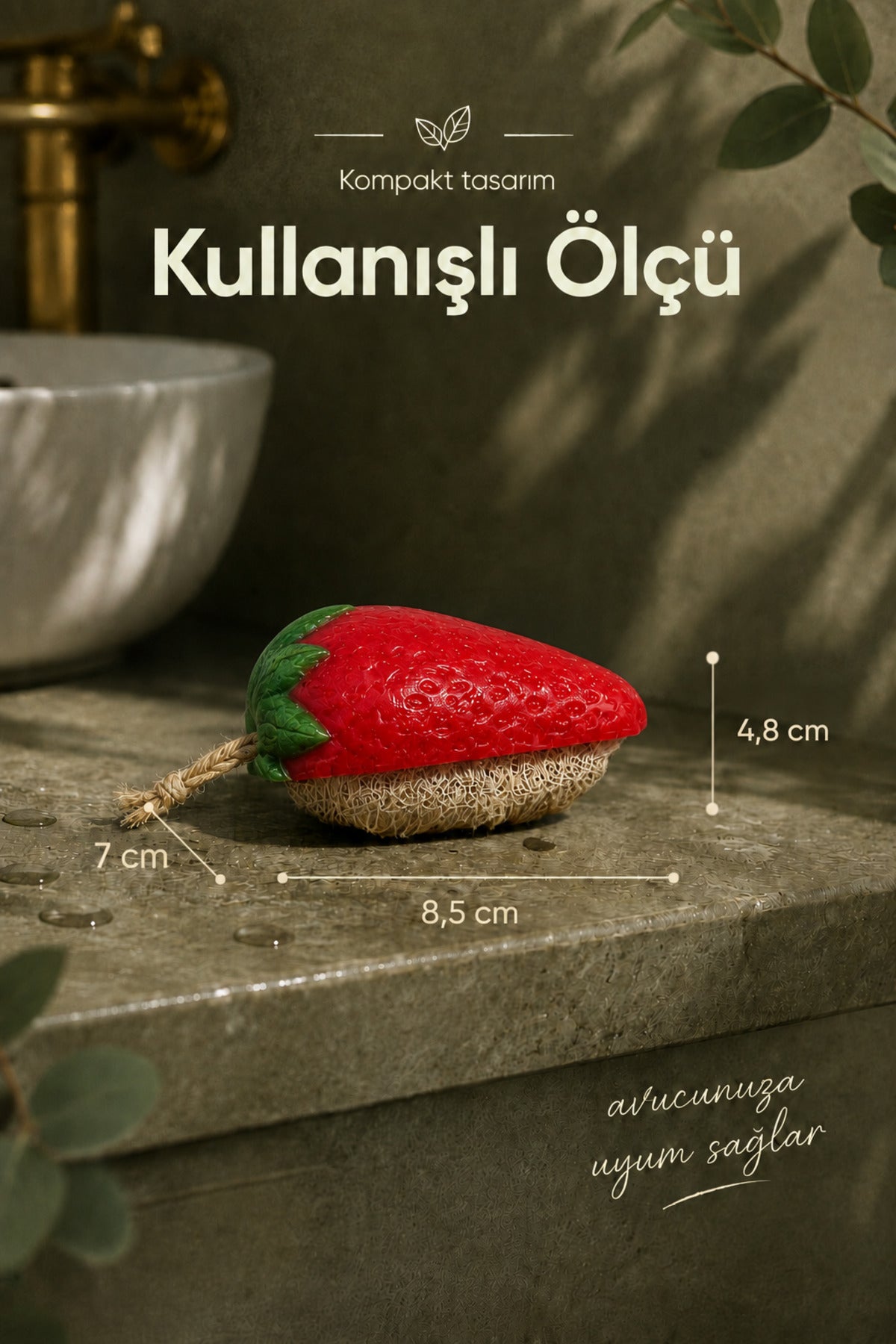 Çilek Şekilli Kabak Lifli Sabun 8,5x7x4,8 cm Peeling Etkili Asılabilir Dekoratif Banyo El Sabunu
