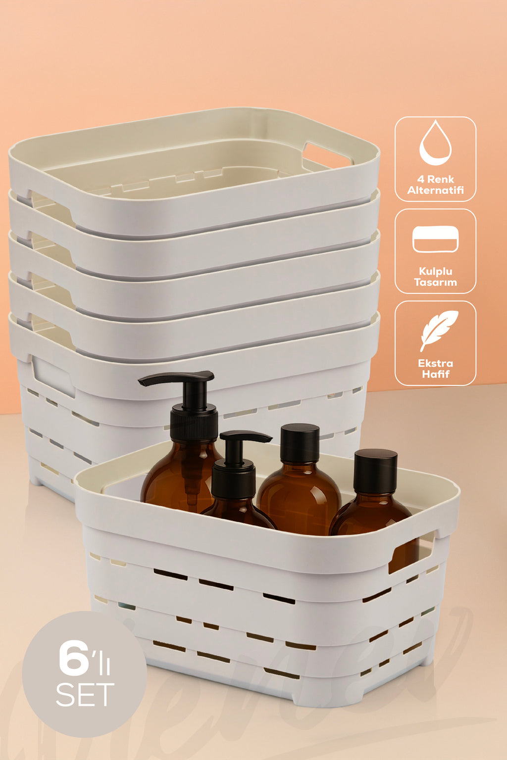6'lı 3,8 Litre Delikli Saklama Kutusu Bej