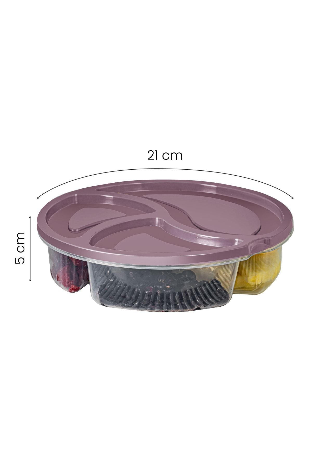 4'lü 3 Bölmeli Yuvarlak Saklama Kabı 1,2 Litre Pembe