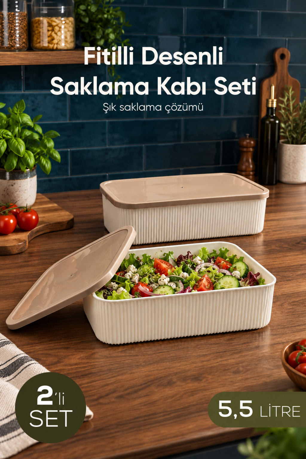 2'li 5500 ml Dikdörtgen Saklama Kabı Seti Mutfak ve Buzdolabı Düzenleyici
