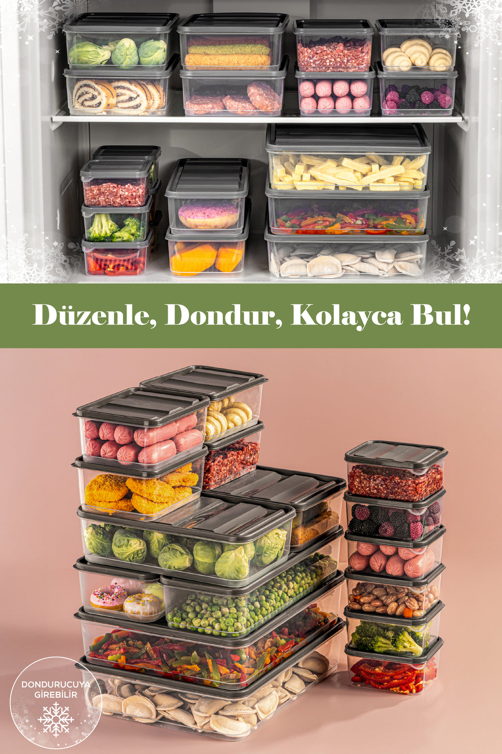 16'lı Buzdolabı Düzenleyici Organizer Mikrodalgaya Uygun Difriz Saklama Kabı Gri