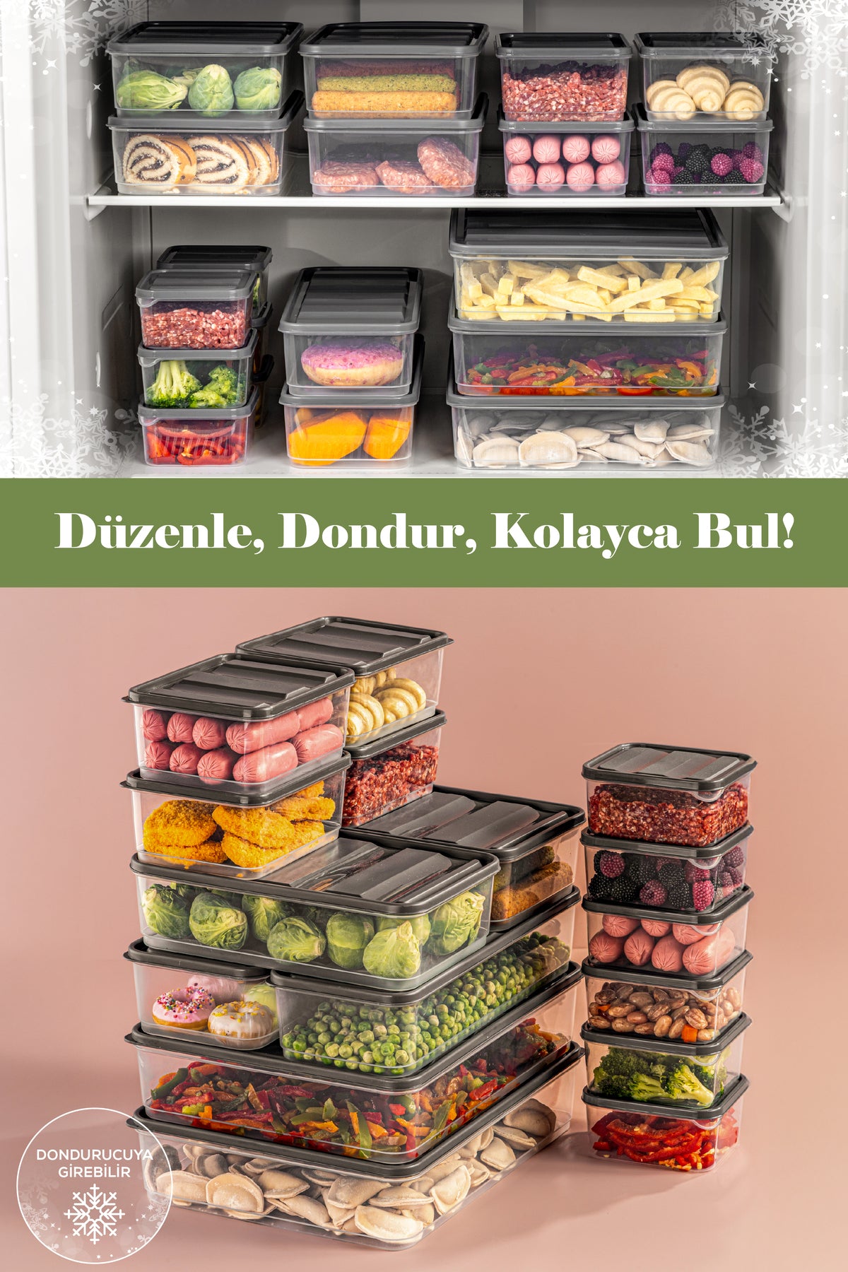 16'lı Buzdolabı Düzenleyici Organizer Mikrodalgaya Uygun Difriz Saklama Kabı Gri