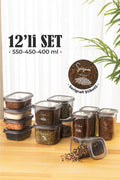 12li Süper Set Baharat Saklama Kabı Seti Avantajlı Paket 4x(0,40, 0,45, 0,55) Etiketli