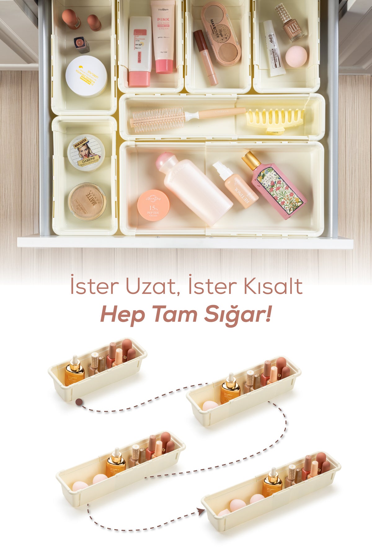 6'lı Set Ayarlanabilir Çekmece Içi Düzenleyici Kutu – Uzayıp Kısalabilen Organizer Seti (3A1B1C1D)