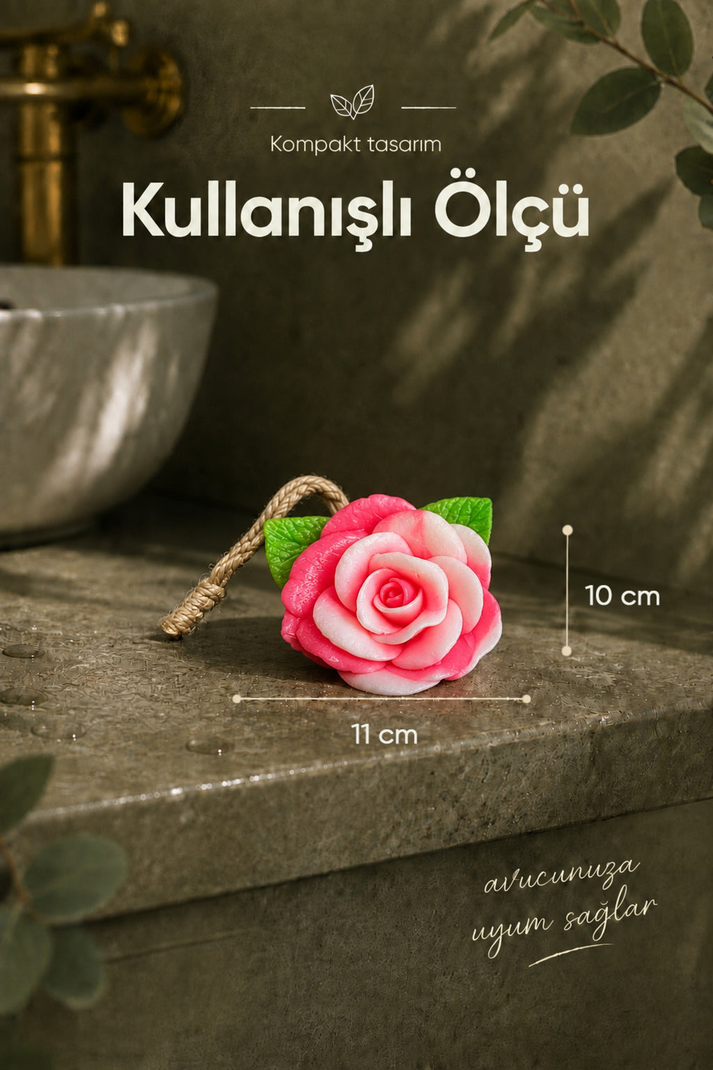 Pembe Gül Şekilli Katı Sabun 10x11 cm Asılabilir Dekoratif Banyo El Sabunu