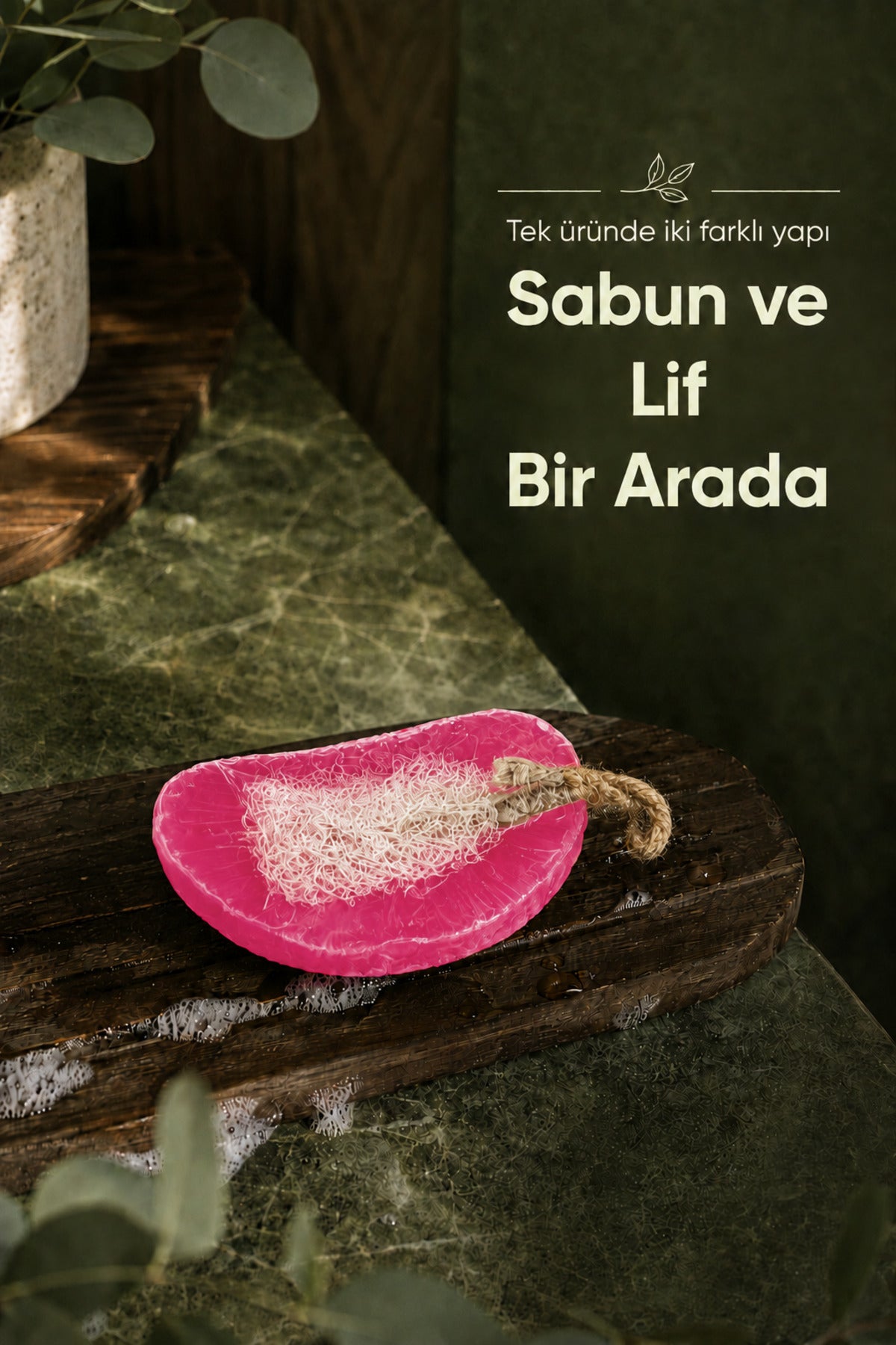 Pembe Pomelo Dilimi Şekilli Lifli Katı Sabun 10x6x4 cm Peeling Etkili Asılabilir Dekoratif Banyo El Sabunu